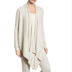 Eileen Fisher Sea Salt Wool Angled Front Drape Cardigan‎ Size XSmall NWOT